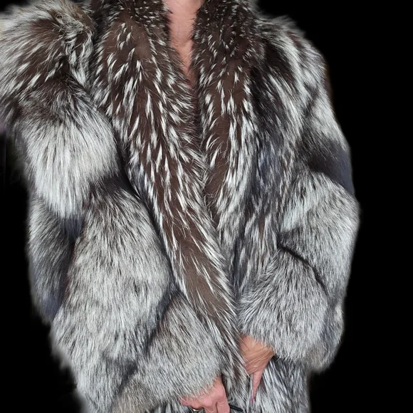 Vintage Genuine "Chubby" Fluffy Silver Indigo Fox Fur Full Length Coat - Picture 9 of 13